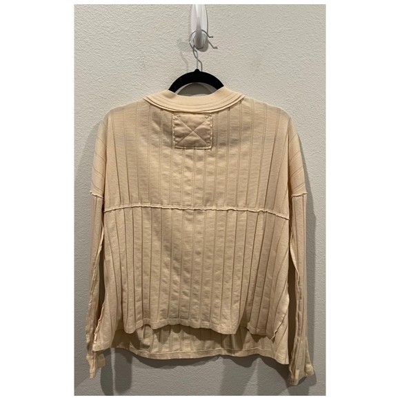 WE THE FREE In the Mix Ivory Ribbed Buttons Long Sleeve Top - Picture 4 of 4